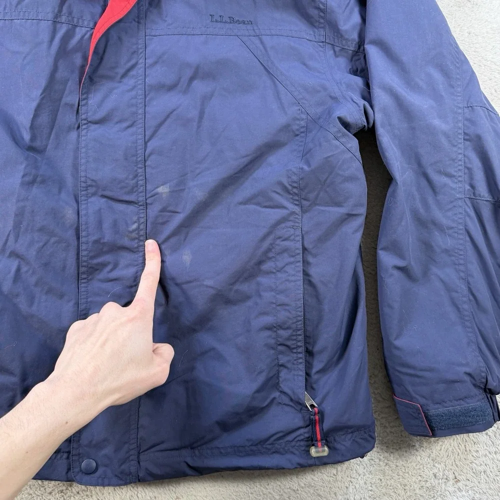 LL Bean Jacket Mens Large Navy 3 in 1 Fleece Hooded Full Zip Pocket Polartec